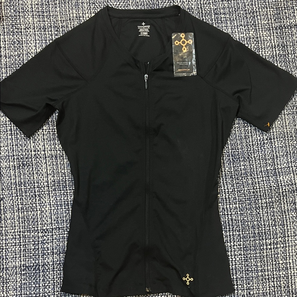 Tommy Copper Black Short Sleeve Zip-Up Top
